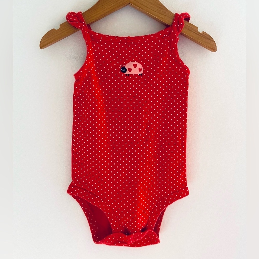 10/$25💥🐞 Ladybug Flutter Sleeveless Tank Top Bodysuit, Red & White Polka Dots